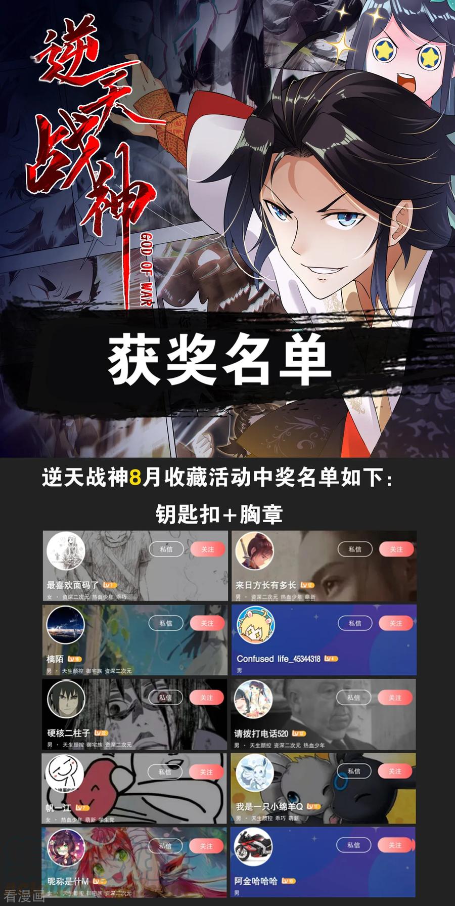 逆天战神第二季漫画,收藏活动获奖名单1图