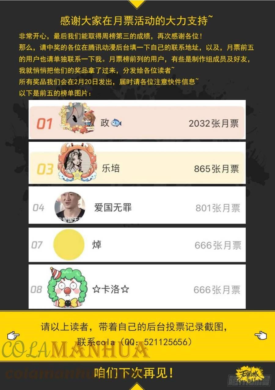 无罪之城动漫漫画,投月票抽奖活动结果公布！1图