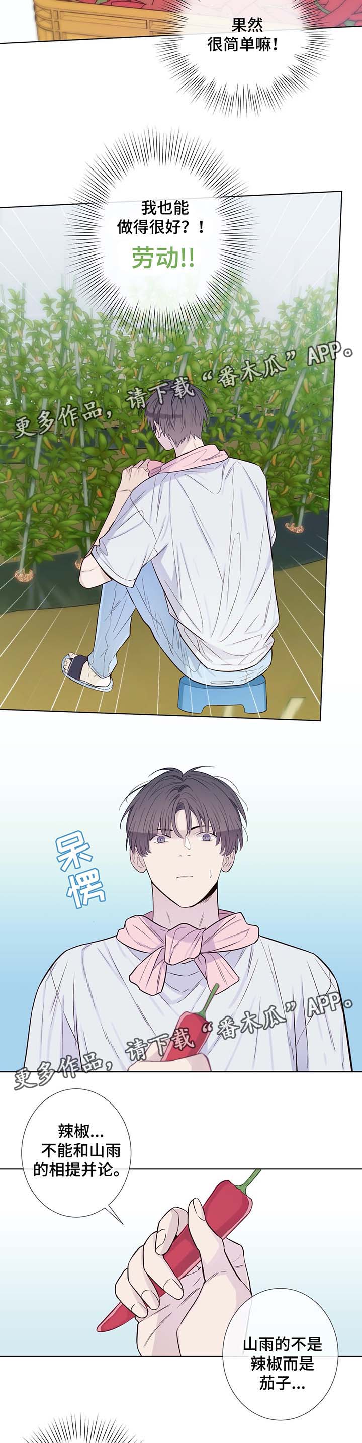 田园一层半茅草别墅漫画,第30章：收获辣椒5图